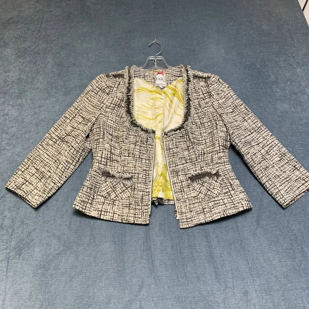 Yoana Baraschi Blazer Jacket Womens 8 Black White Lined Tweed Full Zip Winter